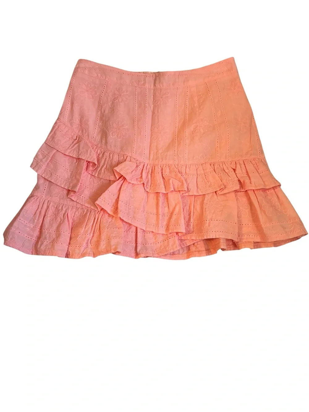 Tiered Eyelet Ruffle Mini Skirt — Pink